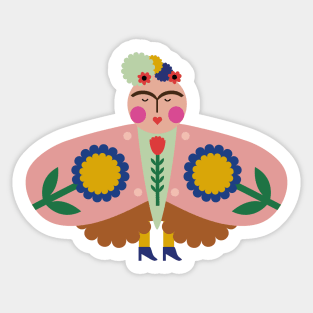 Cute colorful Frida kahlo feminist butterfly and summer flowers Sticker